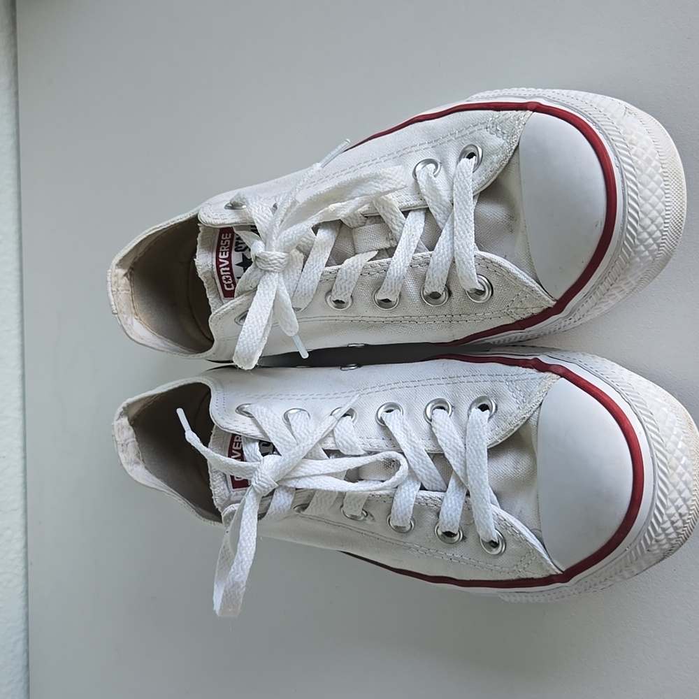 Converse White Canvas Sneakers with Red and Blue Details